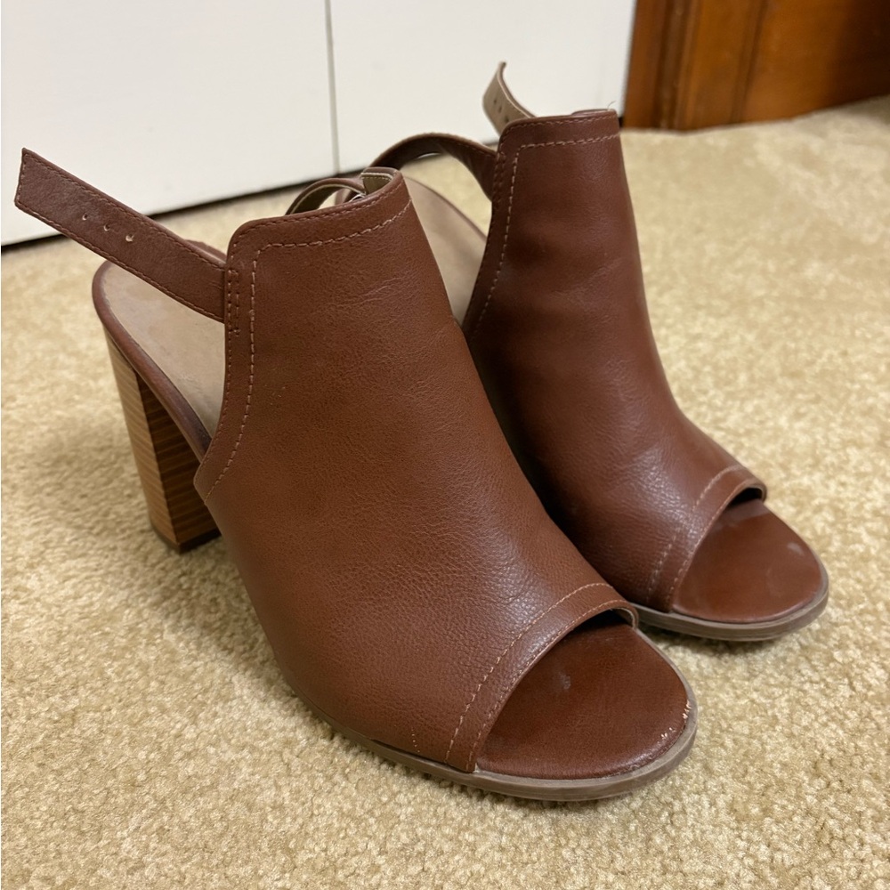 Covington Brown Peep Toe Block Heel